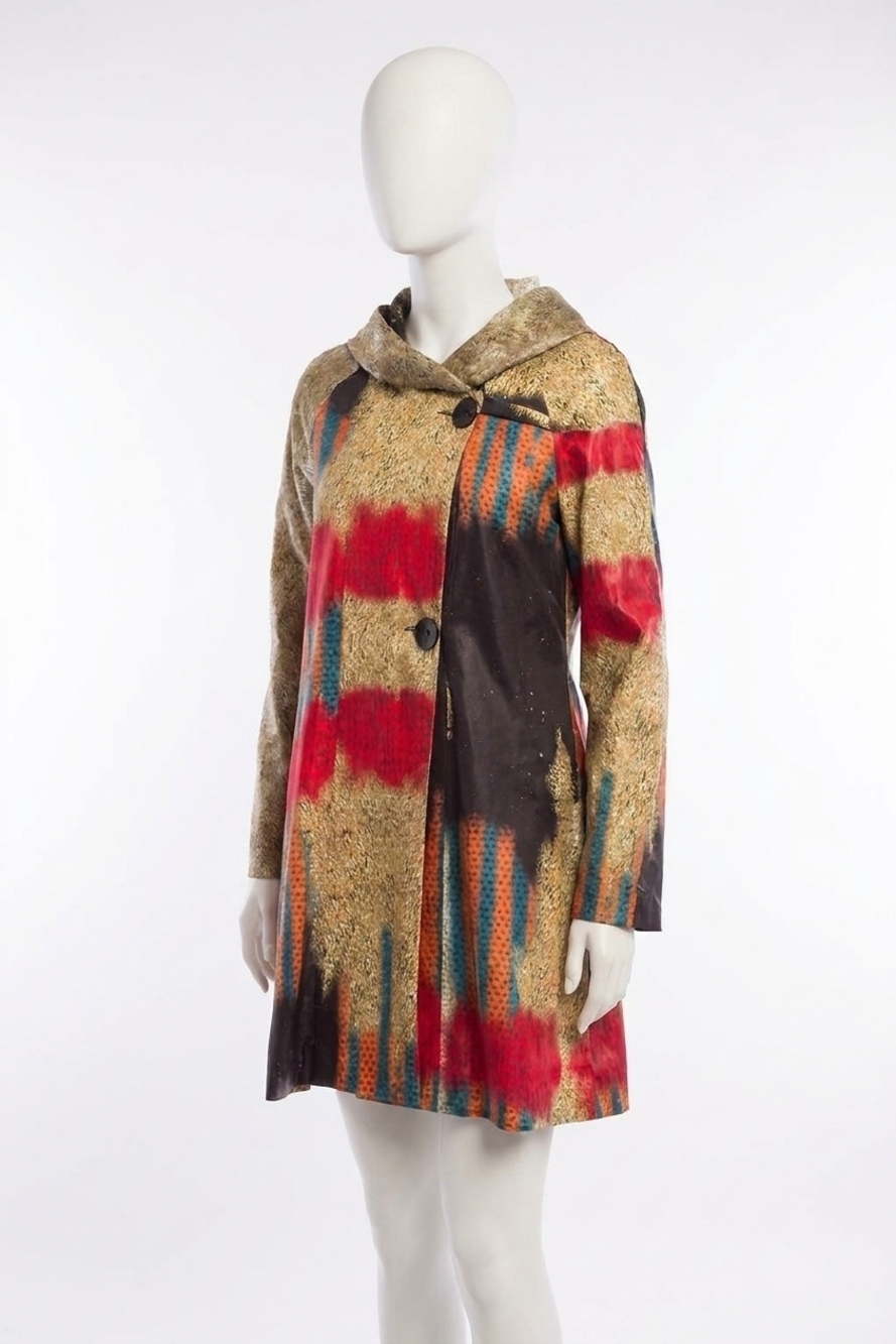 NEW ANGEL sunset long trench jacket in gold multi
